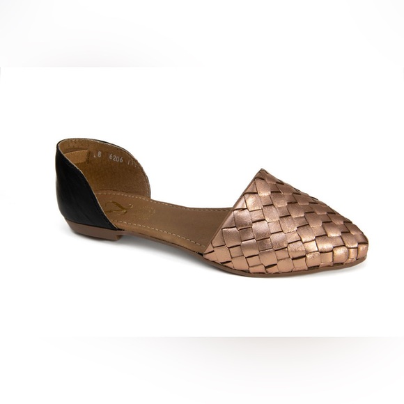 Agave Girl Leather Made in Mexico Weaved Pointed Toe Rose Gold Flats Size 7 - Picture 1 of 8